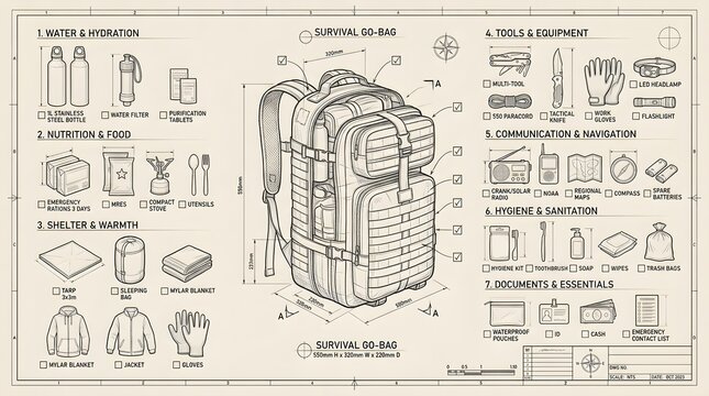 Bag Checklist for Emergency Survival Go-Bag with Essential Gear Items