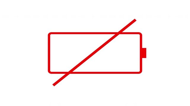 no battery power indicator low energy, warning, critical level battery on transparent background, 4k video