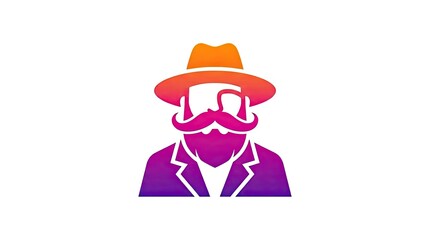Obraz premium Bearded man hipster avatar logo with hat and gradient.