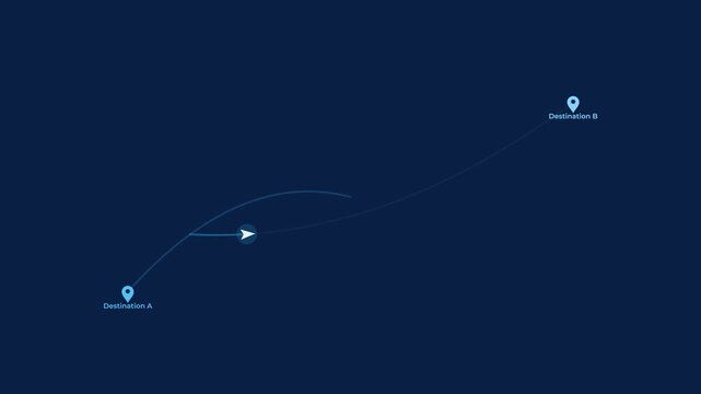 Animation of a Plane Flying Between Two Map Pin Locations