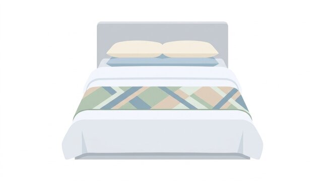Flat illustration of a neatly made bed on white background