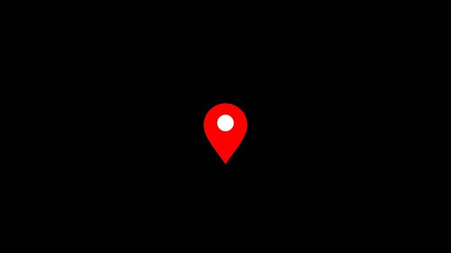 Animated Red Map Location Pin Icon Pulsing on Black Background