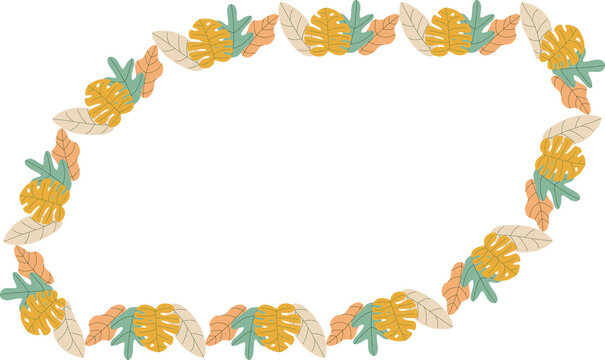 Autumn leaves monstera with yellow color frame border with square shape