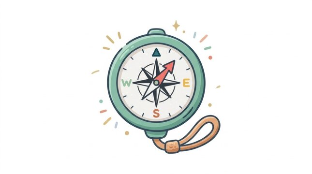 Stylized illustration of a navigational compass on white background