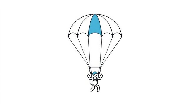 Minimalist line art icon of a skydiver with a parachute