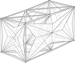 Complex three-dimensional geometric wireframe cuboid structure with interconnected vertices and polygonal faces © MSTHAFIZA