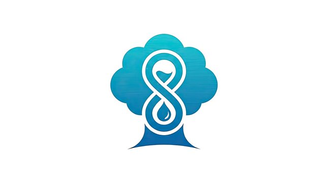 Blue tree logo with infinity and water drop.