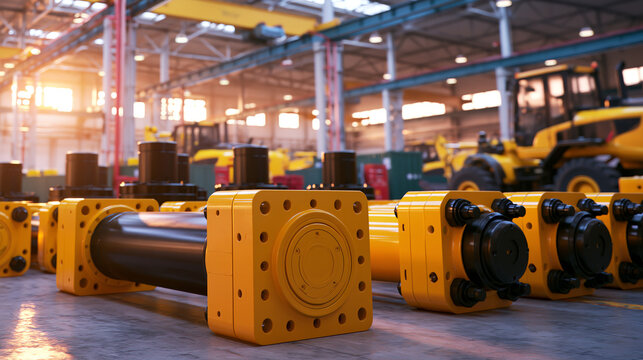 Yellow Hydraulic Cylinders on Factory Floor