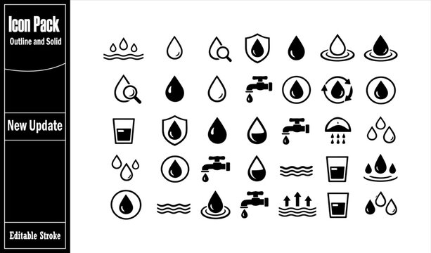 Water resource environment ecology icon set. Minimalist line icon vector