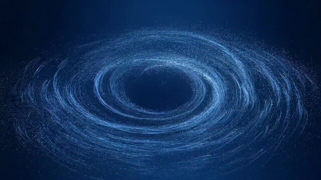Abstract digital background featuring a swirling vortex of glowing blue particles and light trails.