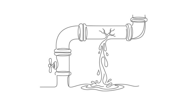 Continuous line drawing of leaking metal water pipe