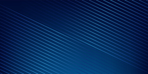 Naklejka premium Abstract blue background with geometric dynamic glowing diagonal lines. Modern trandy dark blue backdrop for business, corporate, brochure, banner, cover or poster. Vector illustration