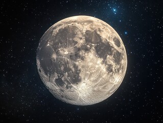 Obraz premium detailed full moon with illuminated craters against a dense starry night sky evoking serene wonder and cosmic awe