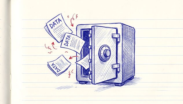 Hand-Drawn Sketch Illustrating Secure Data Storage and Digital Information Security Concepts. Hand-Draw style