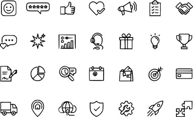 Fototapeta premium Collection of flat icons representing business communication and productivity concepts on transparent background