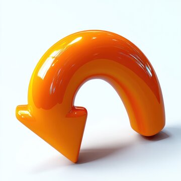 glossy orange 3d curved u‑turn arrow on white background, playful and dynamic