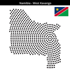 Fototapeta premium Map of Namibia region West-Kavango in concentric medium dots
