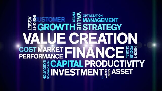 Value Creation Finance animated word cloud-text design animation tag kinetic typography seamless loop.
