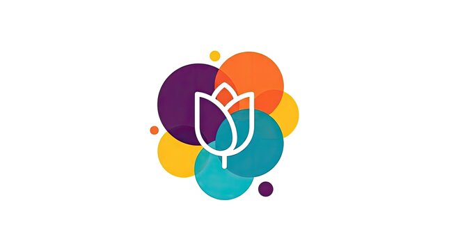 Colorful abstract flower logo made of overlapping circles.