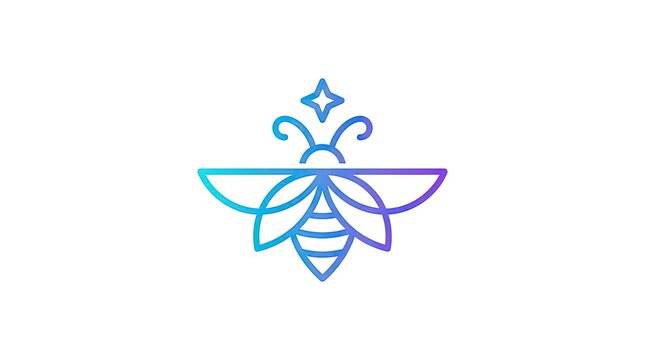 Colorful glowing line art firefly or bee icon.