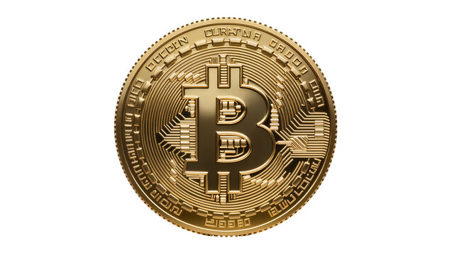 Isolated Bitcoin cryptocurrency gold coin digital money concept on clean studio backdrop