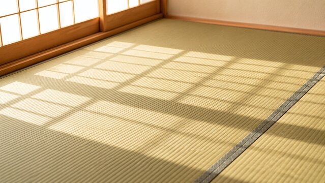 障子の光が差す畳の和室 明るい日本間の背景