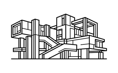 Fototapeta premium Modern Architectural Building Outline Vector Illustration