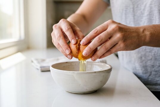 Hands Cracking Egg for Choline-Rich Meal: Essential Nutrient for Brain Health and Memory