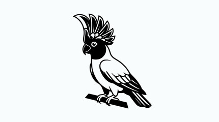 Black and White Cockatoo Bird Sitting on Branch, Minimalist Vector Illustration © rglstrm