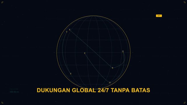 24/7 Global Support Digital HUD Interface with Futuristic Globe Graphic