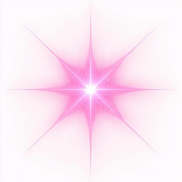 Soft pink eight-pointed glowing starburst with radiant white center, sparkling dust, soft rays and an ethereal dreamy uplifting glow