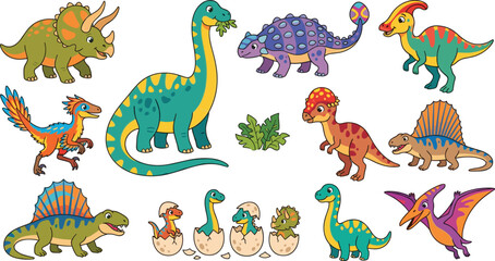 Cute Dinosaur Cartoon Vector Collection with Prehistoric Animals and Baby Dino Characters © Biplob Creators