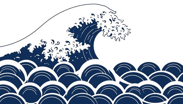 Minimalist japanese wave pattern with spiral shell design