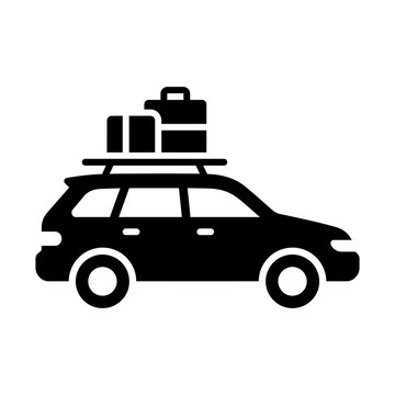 car with roof rack and luggage box glyph icon