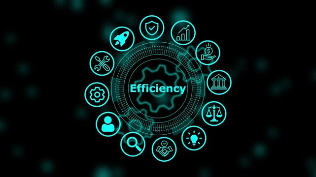 Digital interface showing the word efficiency surrounded by glowing blue representing business growth strategy and technology management concepts