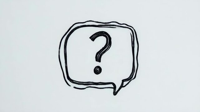 Hand drawn question marks in speech bubbles appearing sequentially with a clean background for concept development