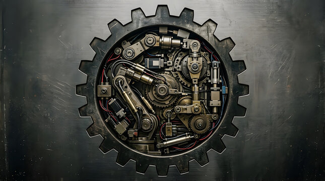 Industrial steampunk gear mechanism and robotic machinery noise grain overlay style