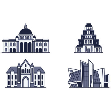 Architectural Building Exterior Icon Set Vector Design Illustration.