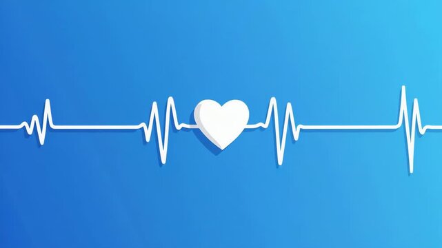 Healthy heart EKG rhythm with beating pulse overlay on blue gradient background with cinematic motion