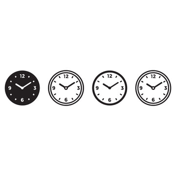 Black And White Clock Icon Set Vector Graphic Design Illustration For Time.