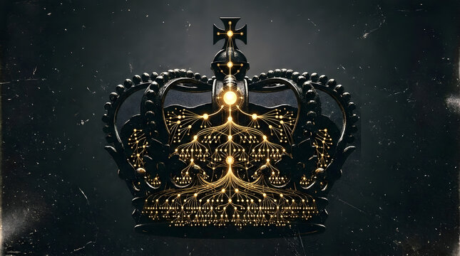 Futuristic golden digital crown of AI power and data sovereignty noise grain overlay style