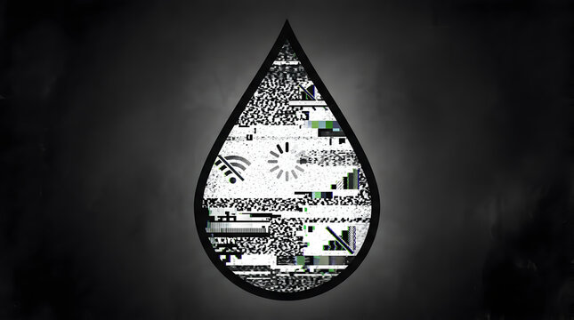 Abstract digital offline glitch in teardrop shape noise grain overlay style