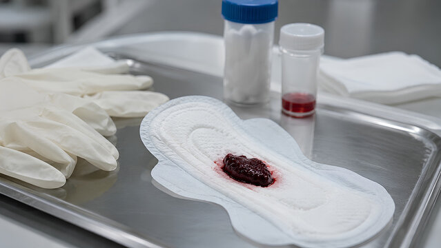 Clinical Menstrual Blood Clot Sample Displayed on Sanitary Pad