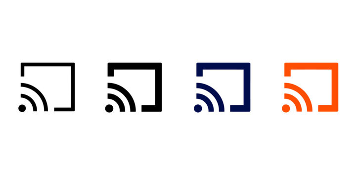 Cast Screen Icon Set &ndash; Outline, Solid Black, Navy Blue and Orange Wireless Display Symbols, Editable EPS Vector Collection Isolated on Transparent Background