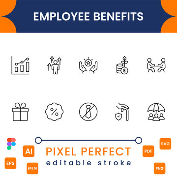 Career Growth and Business Success Line Icon Set - Teamwork, Salary, Achievement Vector Icons