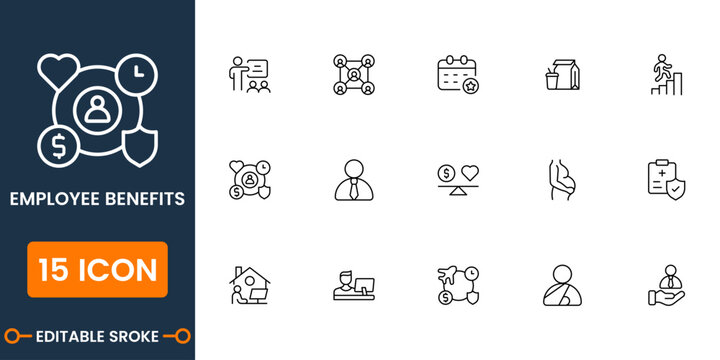 Insurance Protection Line Icon Set - Health, Home, Family and Disability Vector Icons