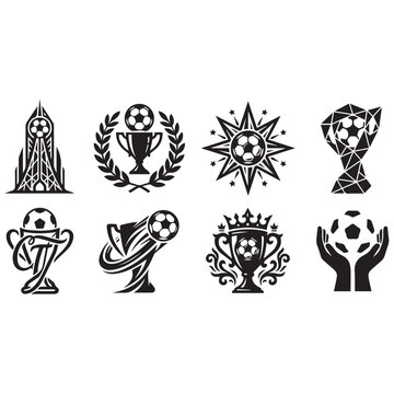 Soccer Football Trophy Cup Logo Set Vector Design Illustration.