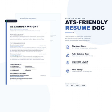 Best ATS friendly resume template editable doc and vector file layout.