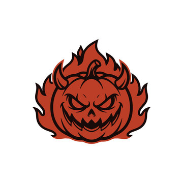 Spooky Orange Halloween Pumpkin Jack O Lantern Face Vector Design.