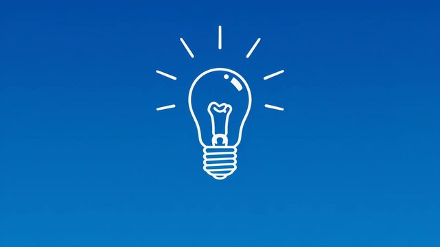 Lightbulb idea animation with glowing effect on blue gradient background for innovation concepts